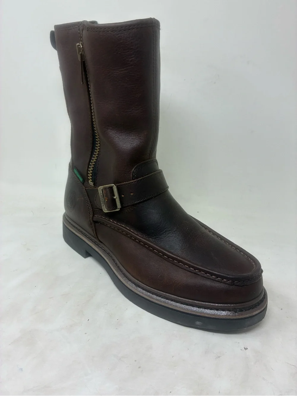 Georgia Boot Brown Leather Side-Zip Engineer Boot